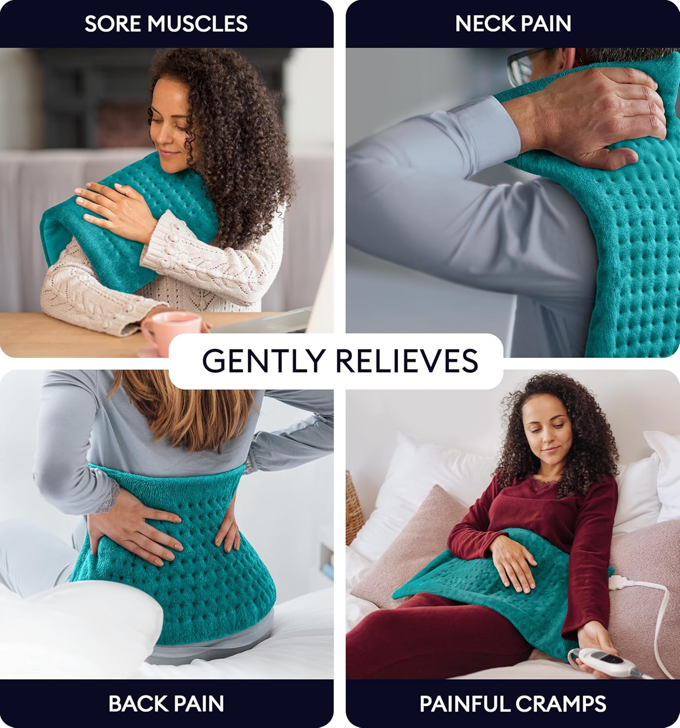 GENIANI Electric Throw - XL Heating Pad for Back Pain & Cramps Relief, Auto Shut Off, Machine Washable, Heat Pad, for All, Gifts for Women, Gifts for Men, Heat Patch (Viridian Green)