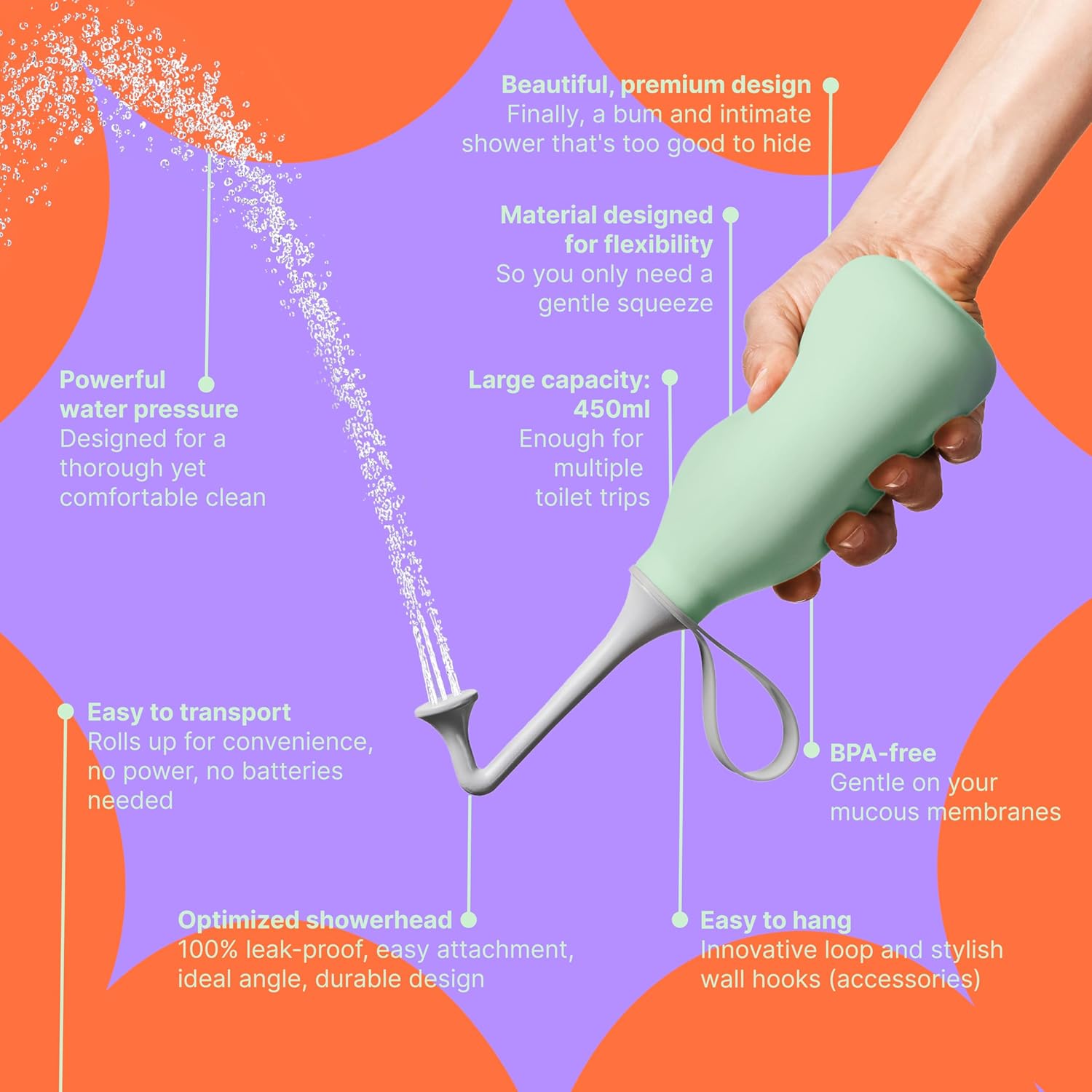 Butt & Intimate Shower 3.0 – Mobile Travel Bidet & Sustainable Intimate Shower, Replaces Wet Wipes, Saves Toilet Paper, Portable Handheld Bidet, Travel Bag Included, BPA-Free - Minty Mint