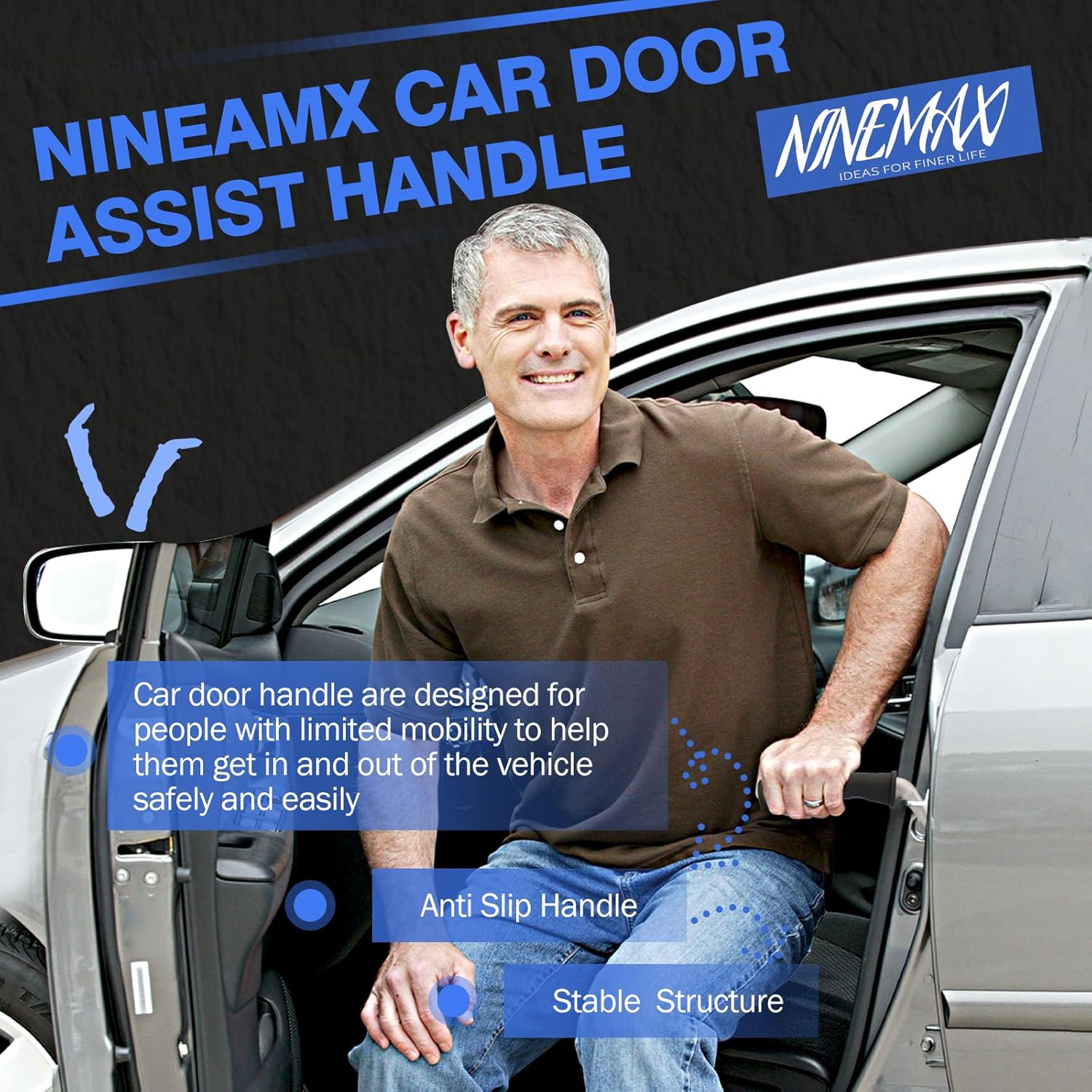 Car Door Handle for Elderly Car Handle Assist Support, Auto Grab Handles, Portable Car Door Cane for Seniors, Handicap (1 pc with Strap)