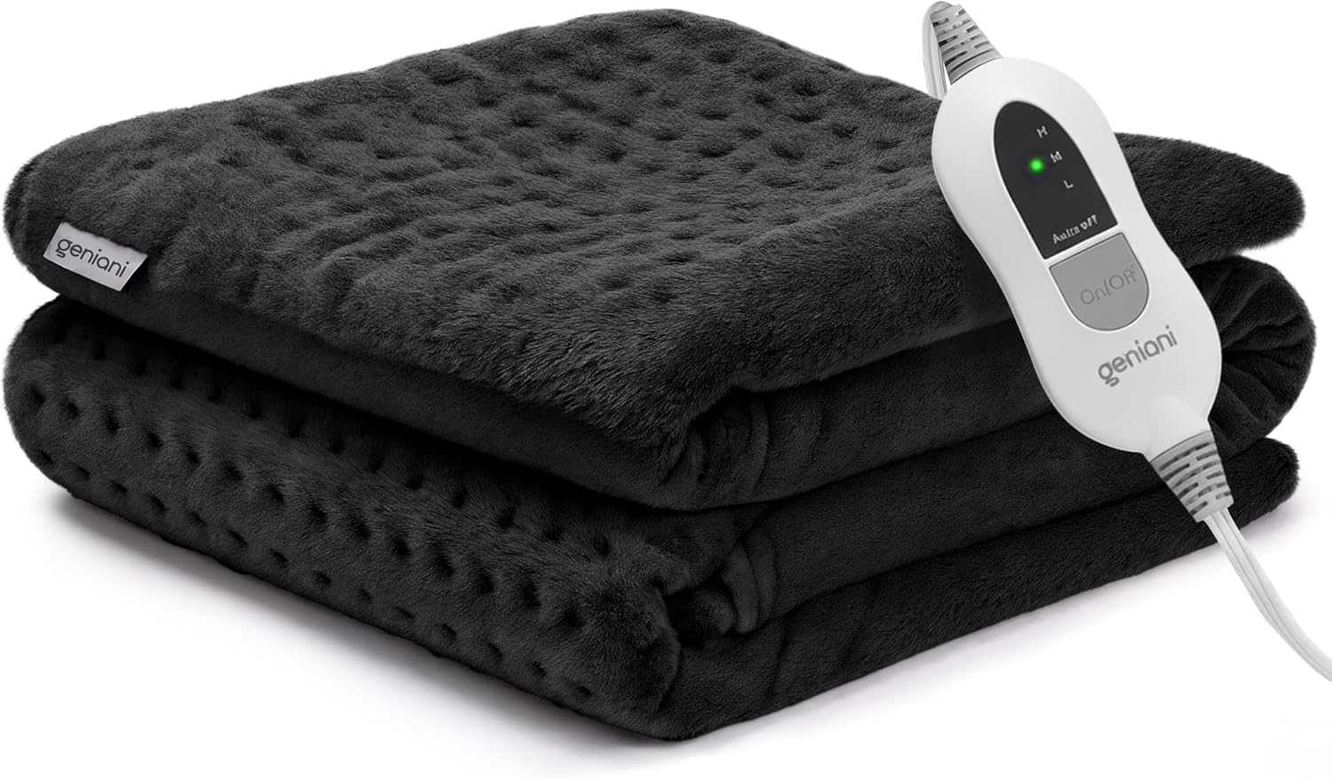 GENIANI Electric Throw – Heated Throw Blanket & Electric Blanket Throw, Heating Pad for Back Pain & Cramps Relief, Auto Shut Off, Washable, Moist Heat Pad for Neck & Shoulder (12"x24" Jet Black)
