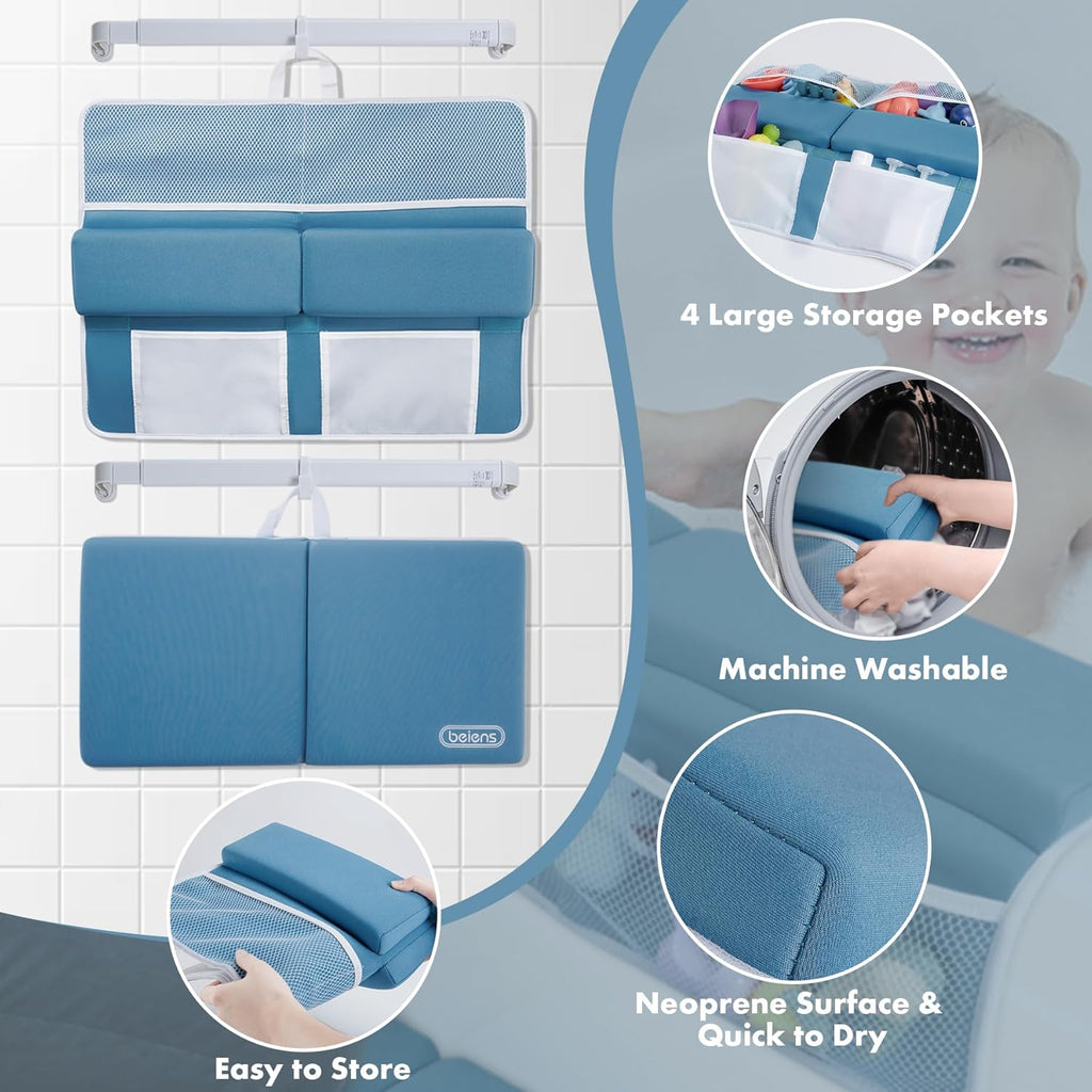 beiens Bath Kneeler and Elbow Rest Pad Set - 1.5'' Comfortable Thick Baby Bath Kneeler Pads, Quick Dry Soft Kneeling Pad for Baby Bath Time, Non-Slip Knee& Arm Support Bathtub Mat with Toys Organizer