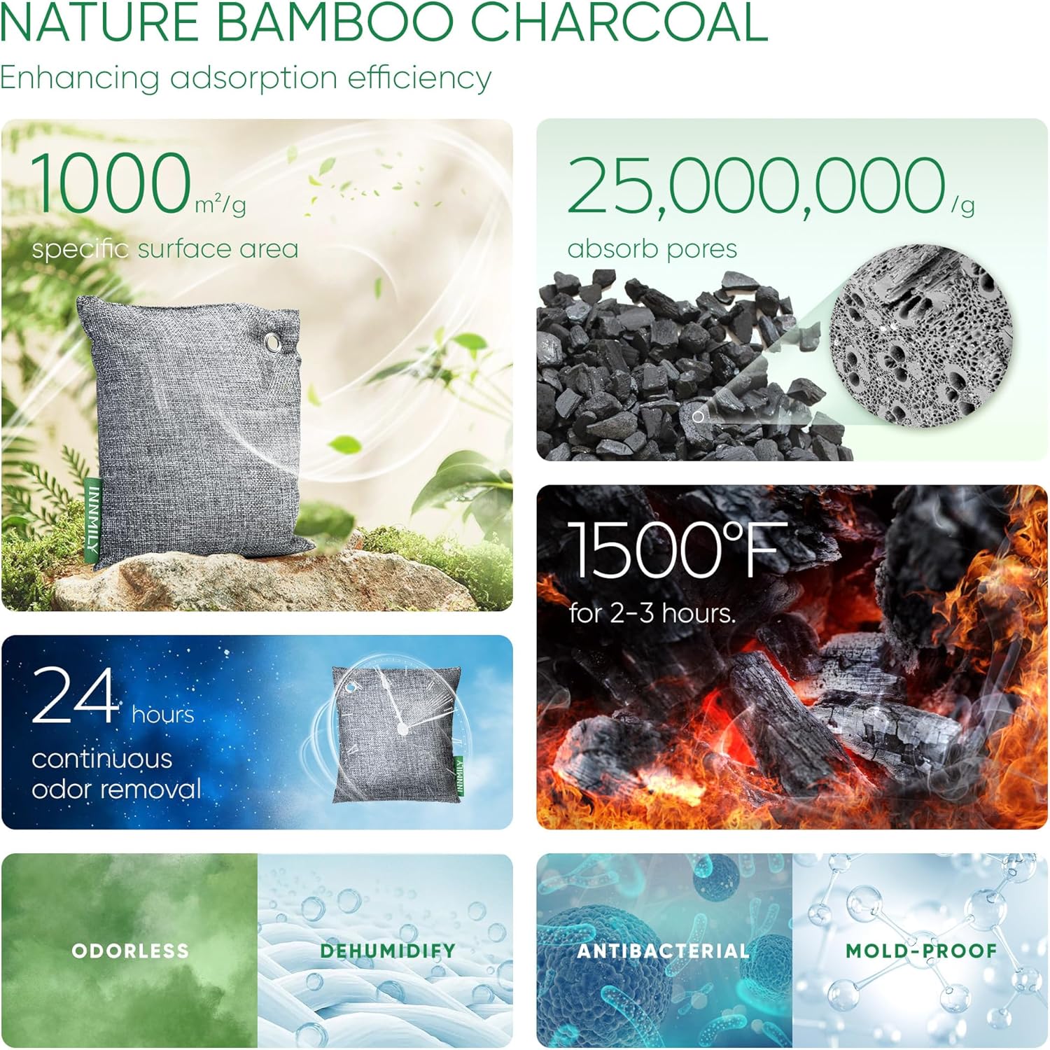 Activated Charcoal Odor Absorber, Odor Eliminator for Strong Odor,Bamboo Charcoal Air Purifying Bags for Home Car Closet Pet, Smoke Room Deodorizer (10 x 100g, Unscented)