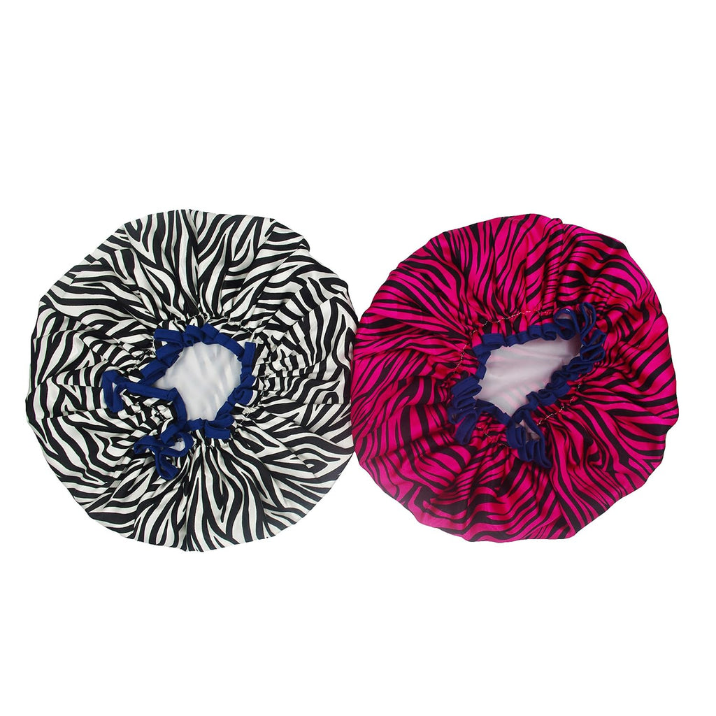 (2 Pack) Sexy Lovely Fashion Style Hair Cap Extra Large Double Layer Lined Waterproof Durable Eco-Friendly Shower Cap with Tight Elastic-Fashionista Collection Bath Cap (Sexy Style)