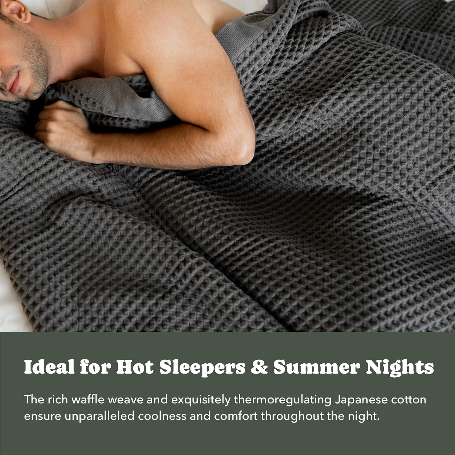 Luxury Japanese Cotton Waffle Towelket Blanket for All Sleepers | Soft, Breathable and Thermoregulating (Smoke Grey, 67''x91'')