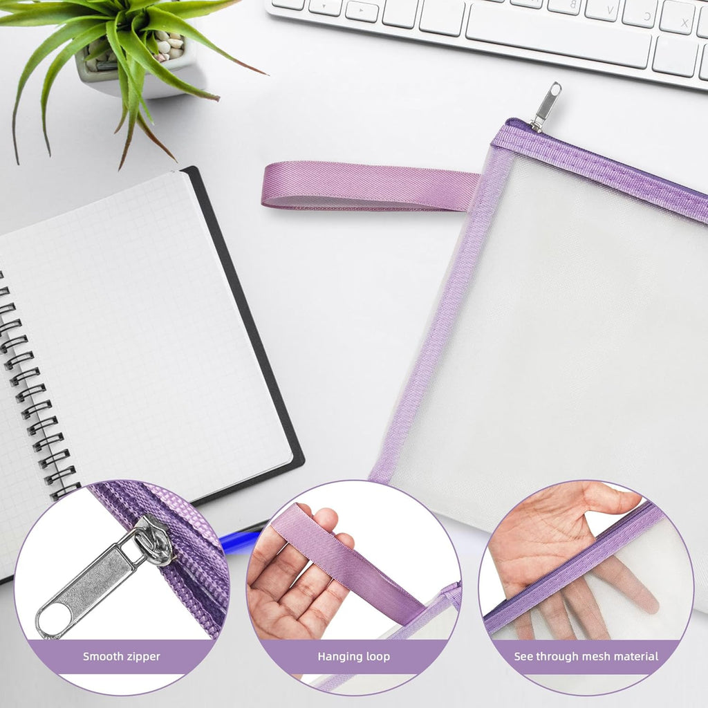 12 Psc Mesh Zipper Pouch Bags,Small Comestic Makeup Bage For Travel, Purse Organizer Pouches (Purple, A5*12)