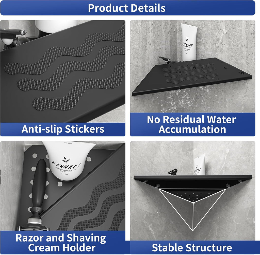 10'' Corner Foot Rest for Shaving Legs, Wall Mounted Foot Ledge for Bathroom Inside Shower, 304 Stainless Steel Footrest with Shaving Holder (Black)