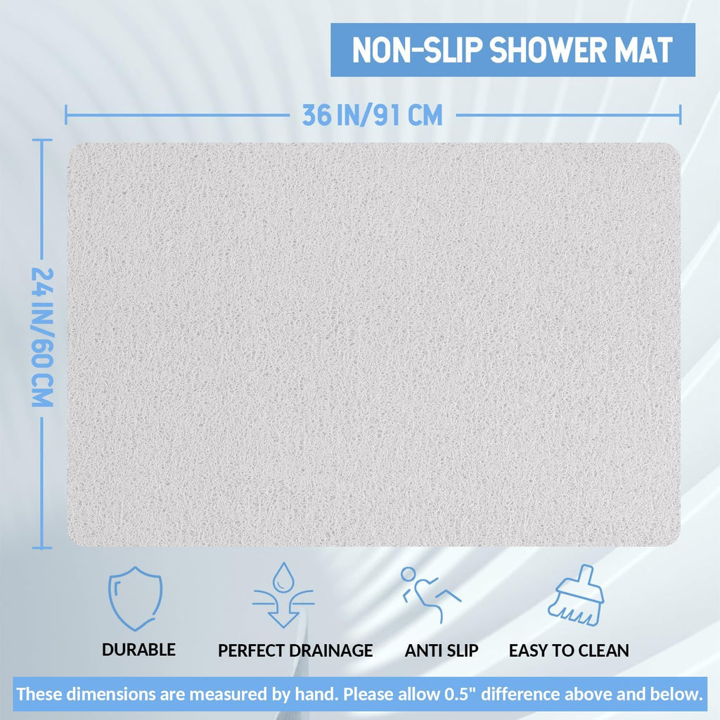 Non-Slip Bathtub Mat, Anti Slip Shower Mat, Fast Drying Bathtub Mats, Foot Scrubber Mat, Anti Slip Mat for Tub, Floor, Bathroom, Kitchen, Home, Hotel (White 36"×24")