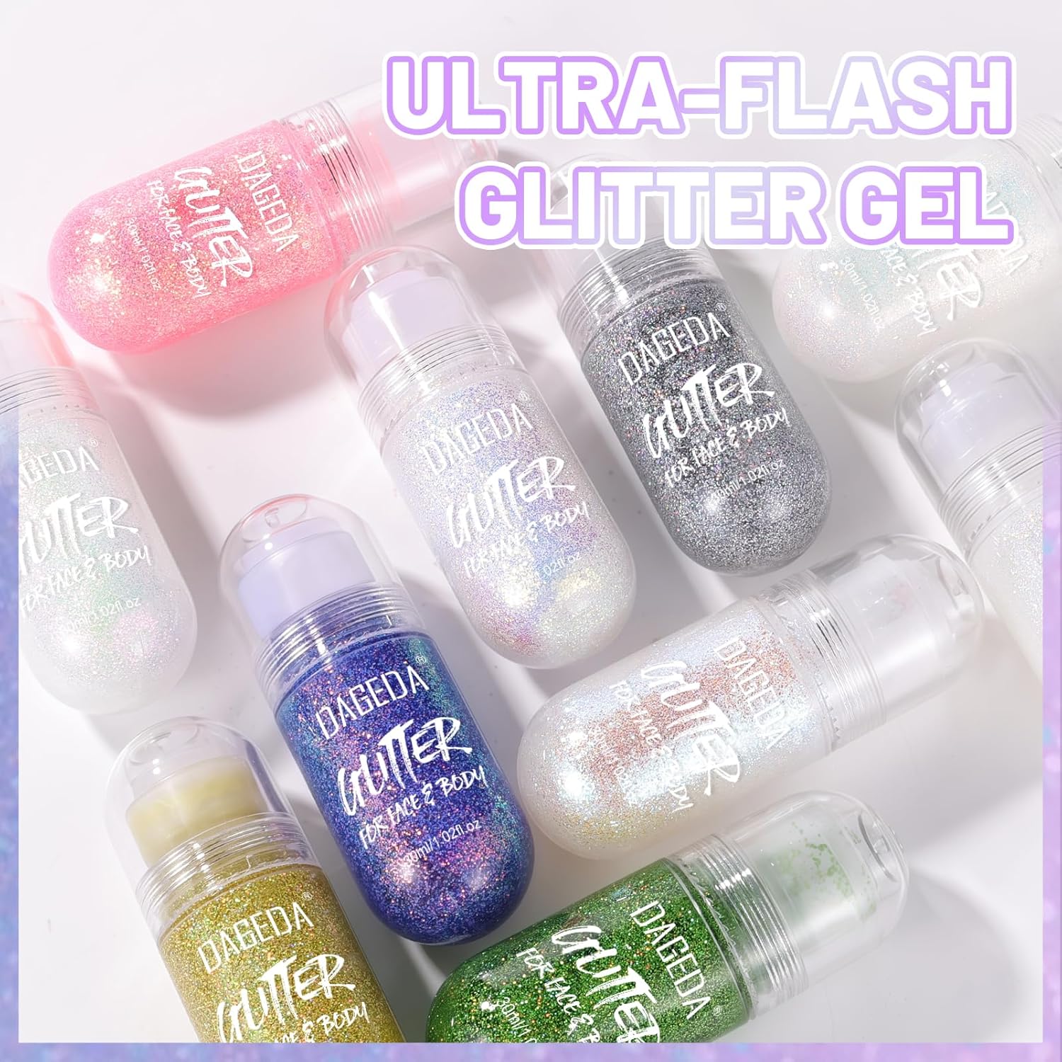 DAGEDA Body Glitter Gel, Roll-on Face Glitter for Mermaid Makeup Festival Rave Accessories, Holographic Hair Glitter Gel,Body Shimmer Halloween Makeup for Rave Party (Sparkling Pink)