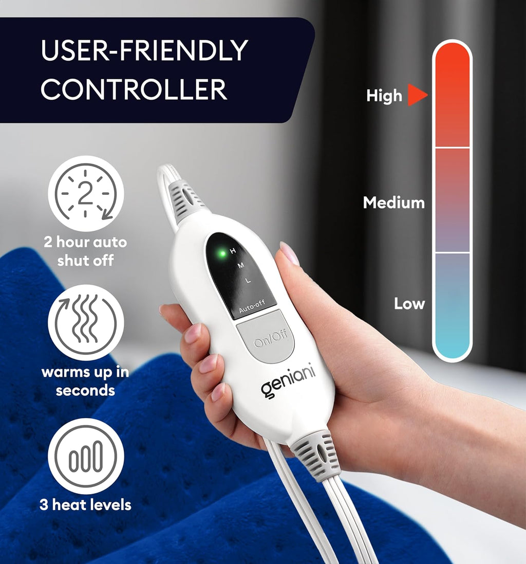 GENIANI Electric Throw - XL Heating Pad for Back Pain & Cramps Relief, Auto Shut Off, Machine Washable, Heat Pad, for All, Gifts for Women, Gifts for Men, Heat Patch (Space Blue)