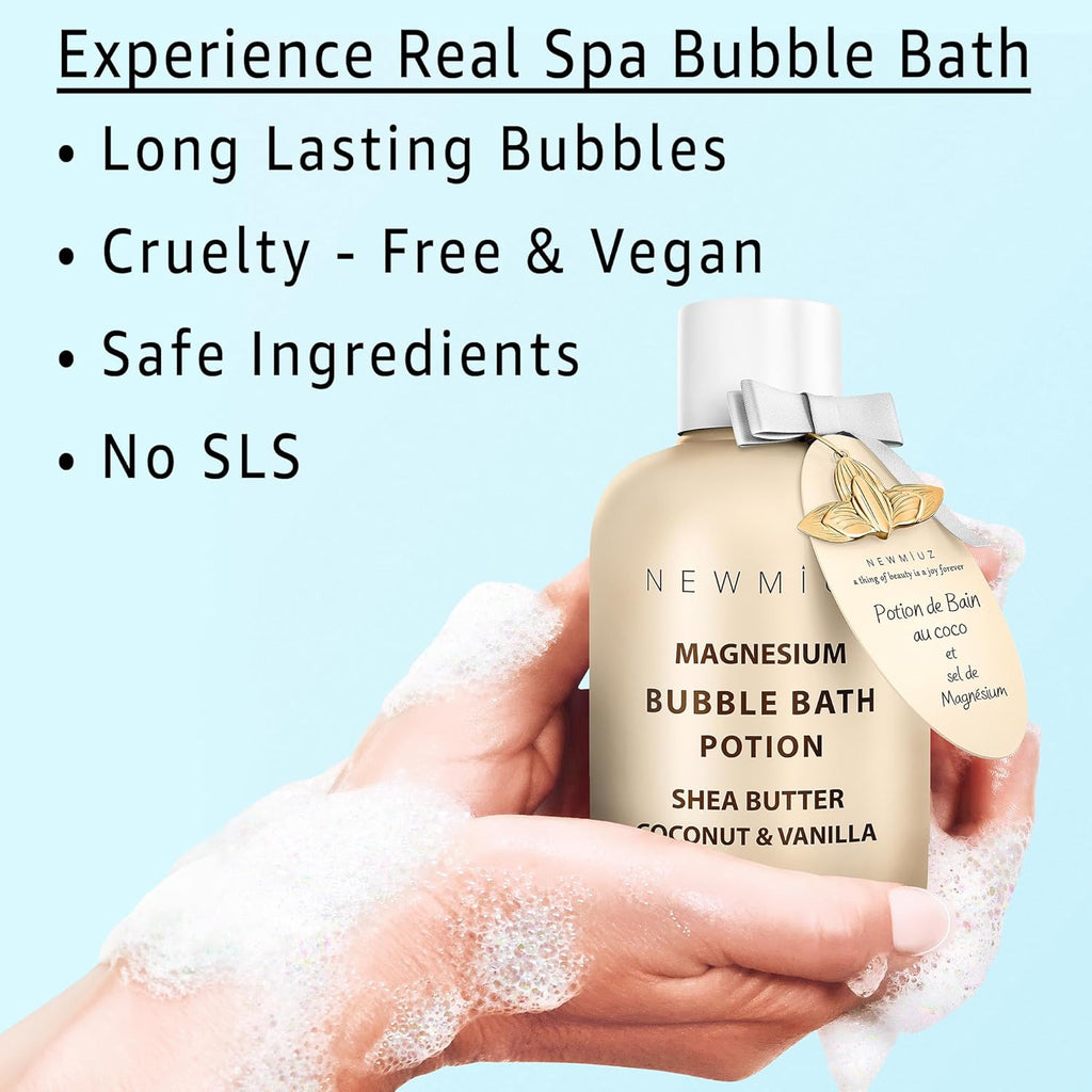Magnesium Bubble Bath - Long Lasting Foaming Bubbles - Moisturizing - Shea Butter Coconut Vanilla - Relaxing Stress Relief - Calming Self Care Spa Gift for Birthday Christmas