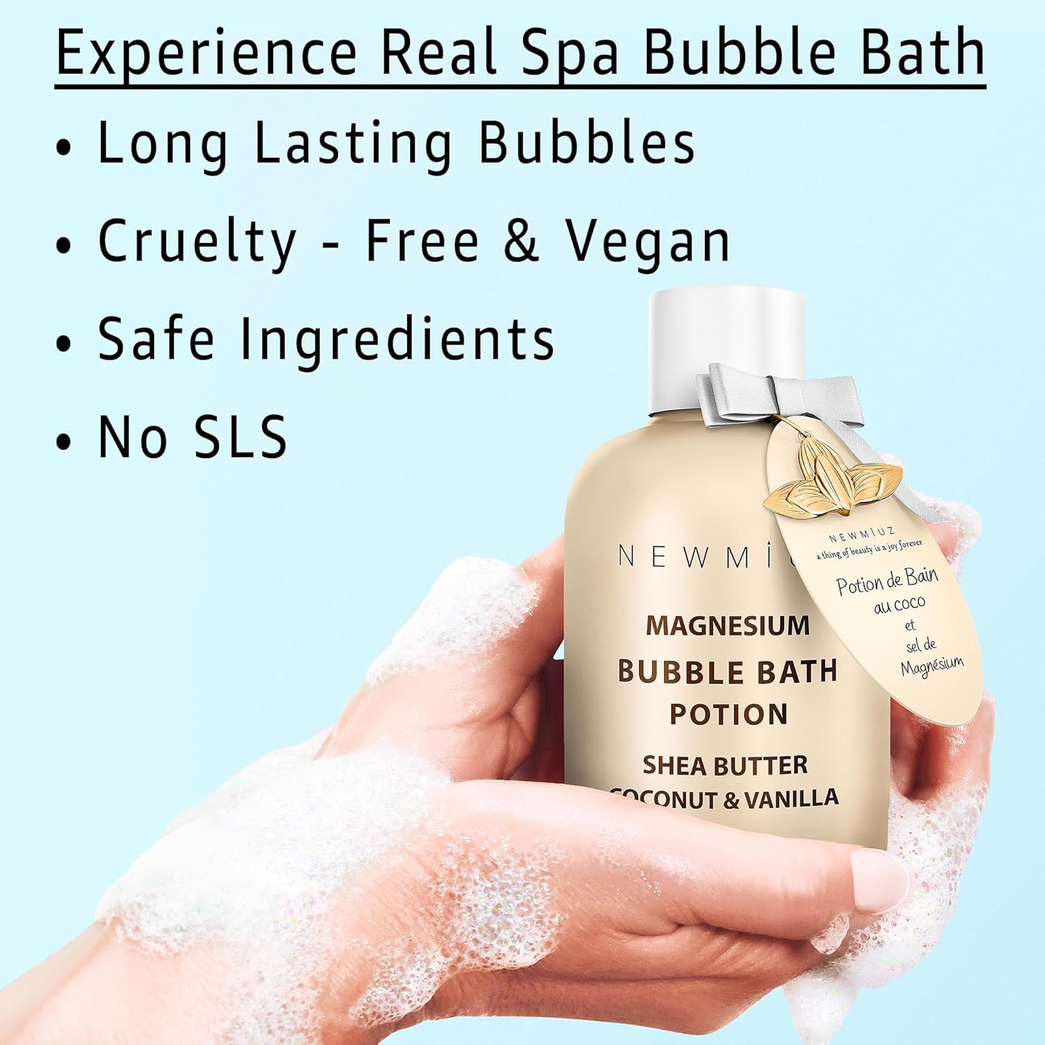 Magnesium Bubble Bath - Long Lasting Foaming Bubbles - Moisturizing - Shea Butter Coconut Vanilla - Relaxing Stress Relief - Calming Self Care Spa Gift for Birthday Christmas