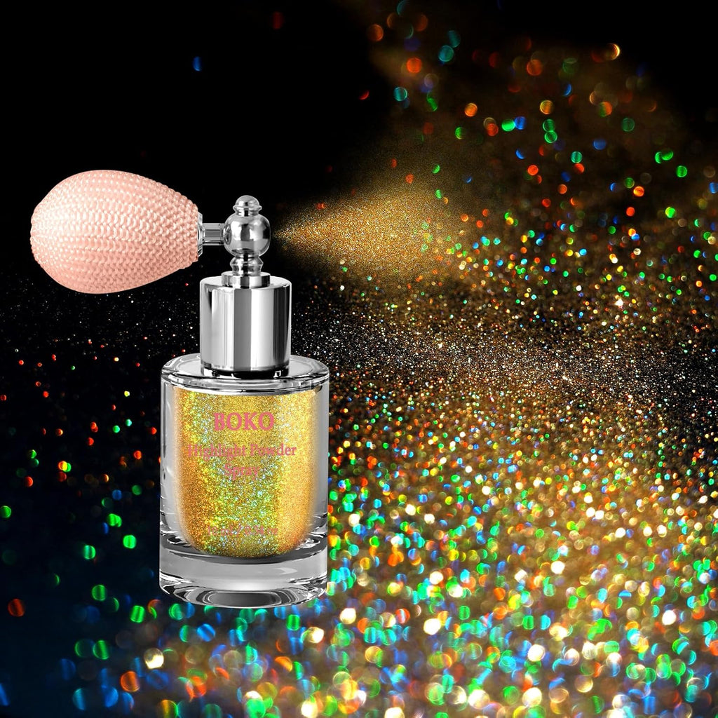 Boko Body Glitter Spray, Holographic Gold Glitter Spray for Body Face Hair Nail Clothes, Hair Glitter Spray Body Shimmer Powder for Highlighter Makeup Mardi Gras Concert Party Rave Accessories