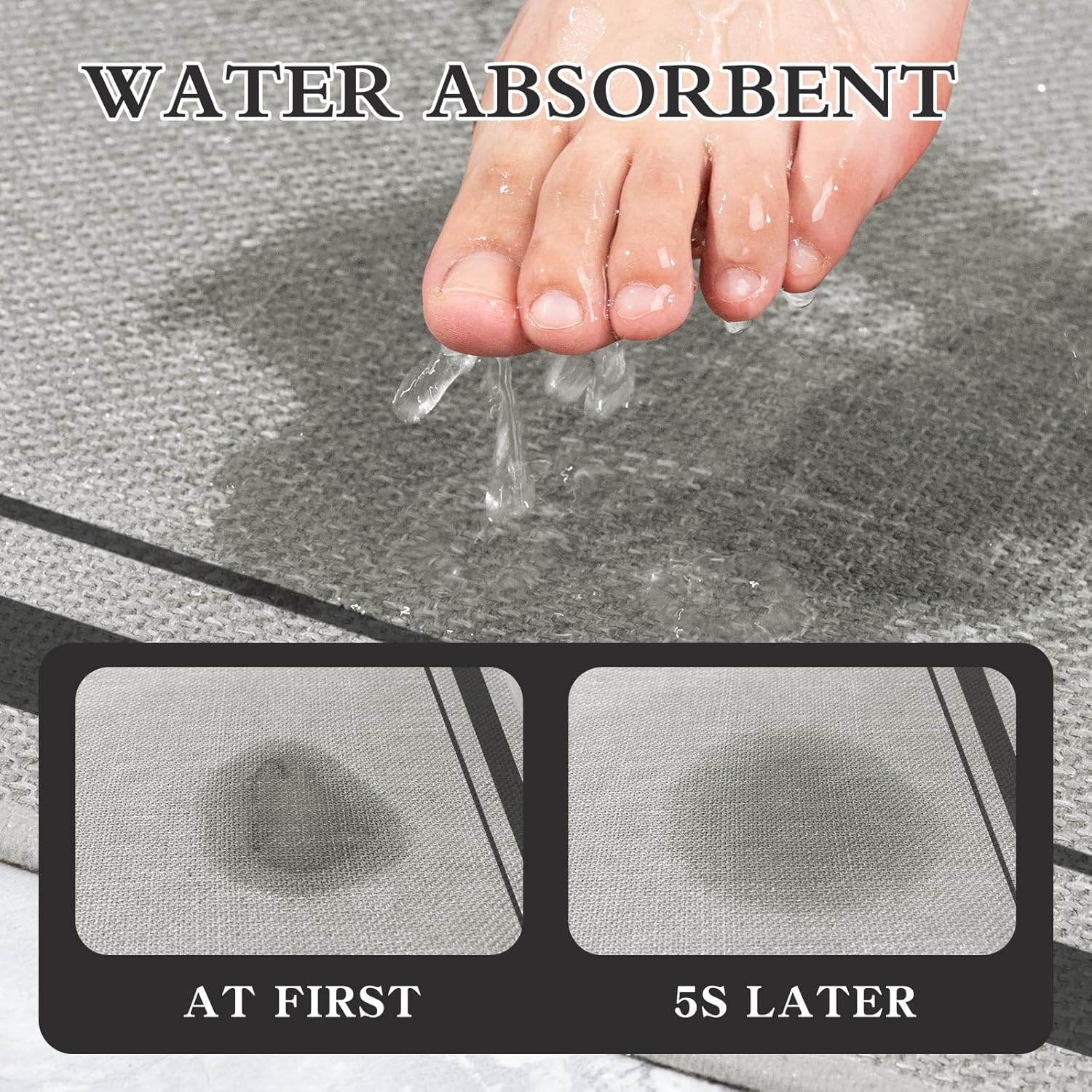 chakme Bathroom Rugs Mat 47x24, Ultra Thin Non Slip Bath Mat Large Quick Dry Absorbent Bath Mat for Bathroom Floor, (Dark Grey, 47"x24")