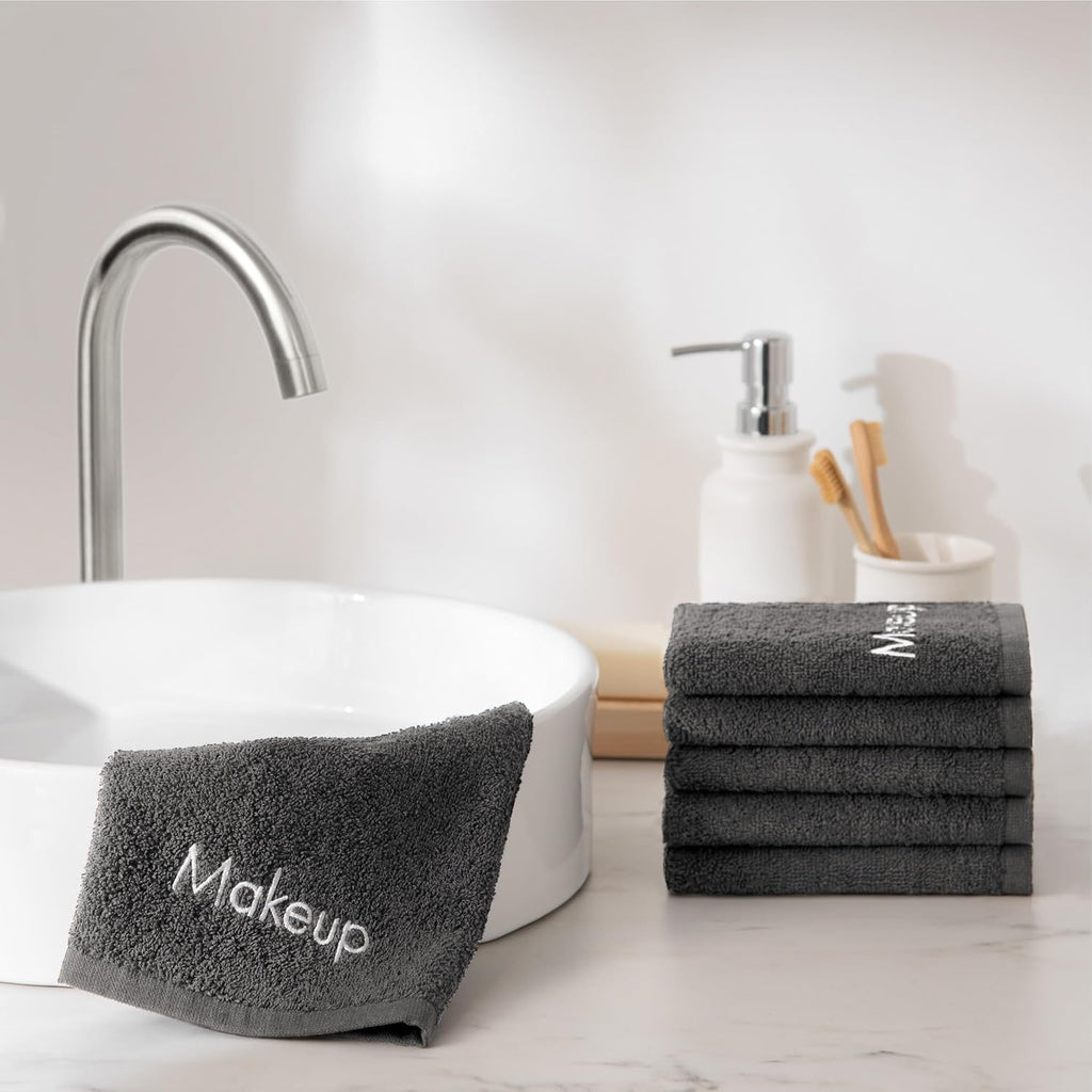 Arkwright Makeup Towels - Pack of 6 - Soft & Gentle Cotton Washcloth Face Make Up Remover, Reusuable Eraser Cloth Essentials for Hosts & Artists, 13 x 13 in, Grey