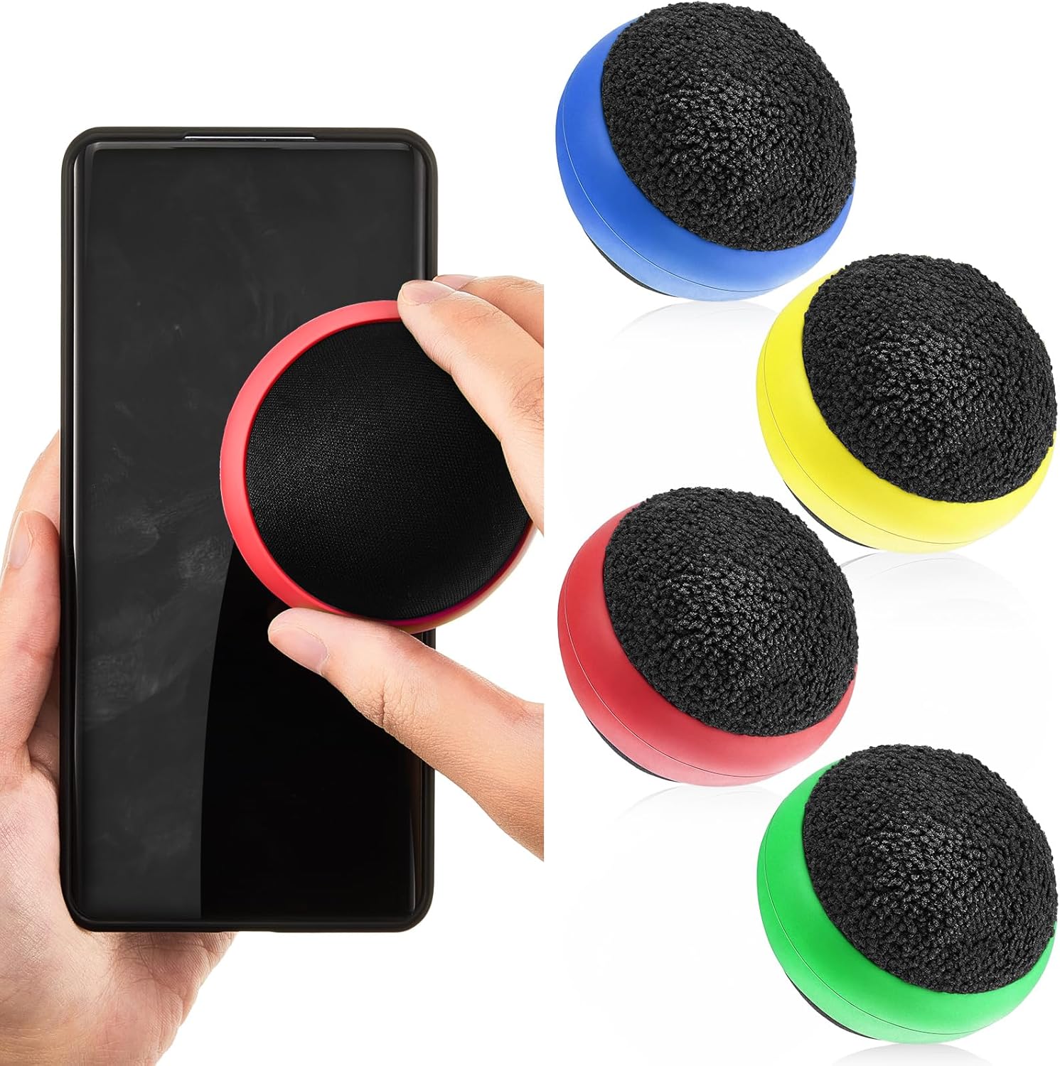 Suclain 4 Pack Christmas Touch Screen Cleaner Balls Phone Cleaning Ball Microfiber Touch Car Screen Glass Cleaner for Computer Laptop Phone Monitor(Red, Blue, Yellow,Green)