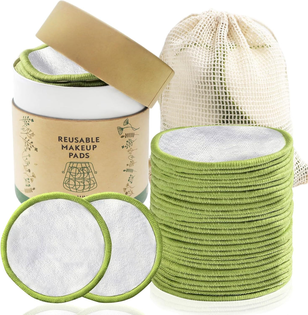28 Pack Reusable Cotton Rounds with Washable Laundry Bag and Round Box|Travel Essentials for Skincare, Makeup Remover Pads and Storage|Reusable Makeup Remover Pads