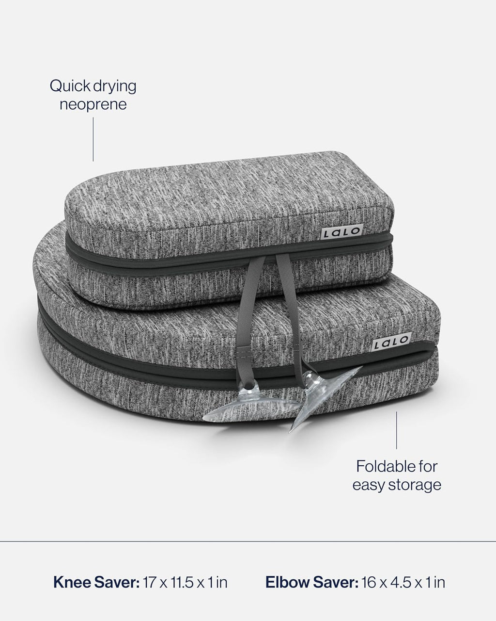 Lalo Knee & Elbow Saver - Foldable Padded Cushions for Bathtime, Quick-Dry, Suction Cups for Stability, Bath Kneeler and Elbow Rest Pad Set 17 x 11.5 in Knee Pad & 16 x 4.5 in Elbow Pad - Heather Grey