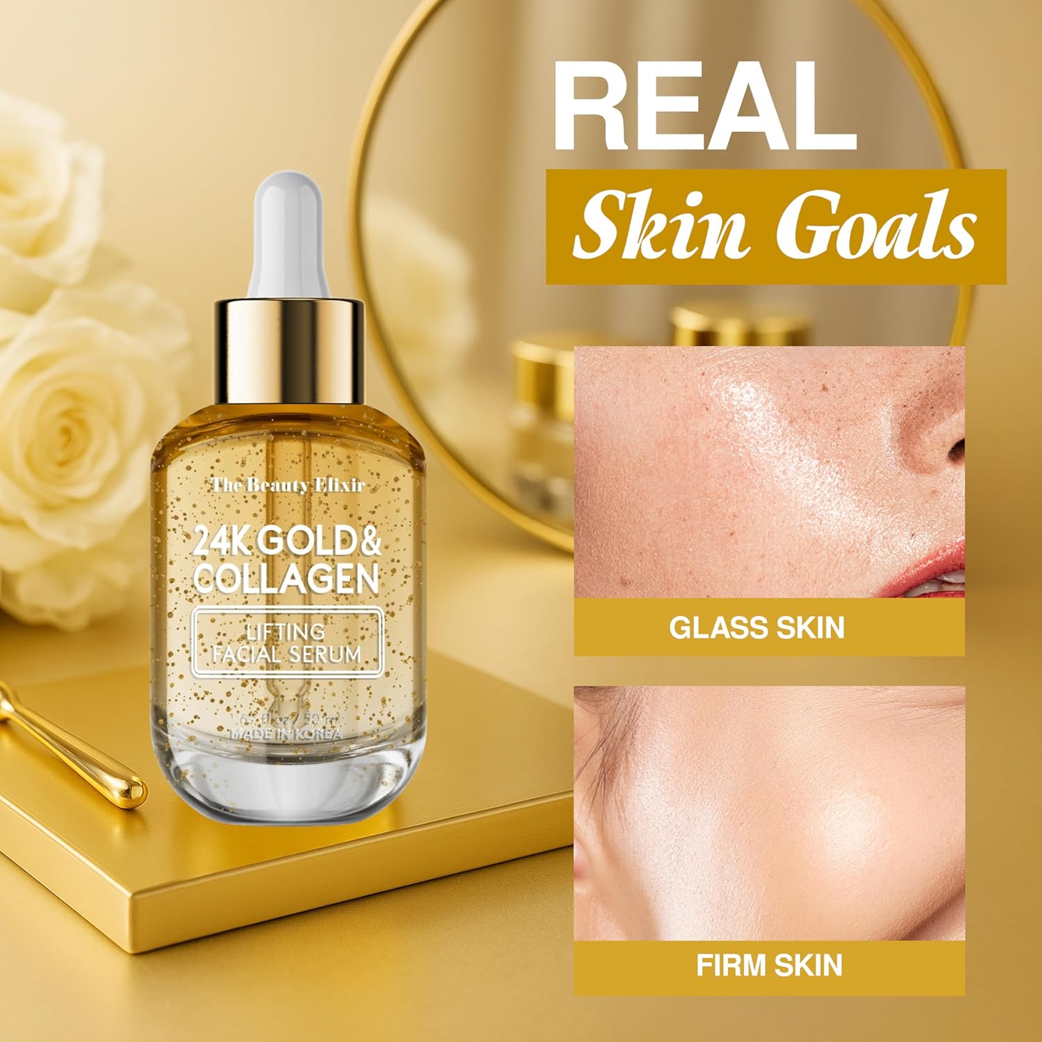 Collagen Serum For Face with 24k Gold - Dermatologist Tested - Anti Aging, Ultra Hydrating, Fine Lines & Wrinkle Treatment - Clean Beauty Korean Skin Care for All Skin Types - 1.69oz