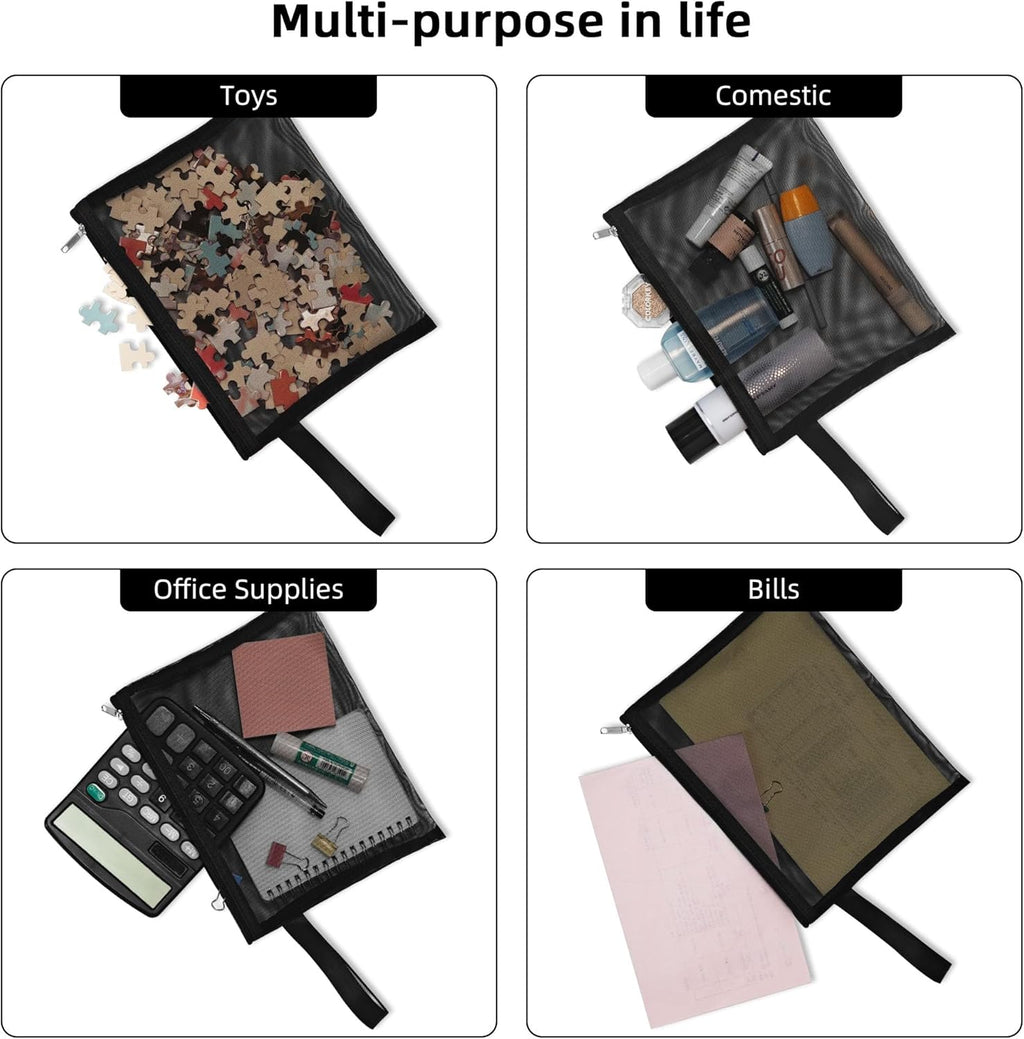 12 Psc Mesh Zipper Pouch Bags,Small Comestic Makeup Bage For Travel, Purse Organizer Pouches (Black, A5*12)