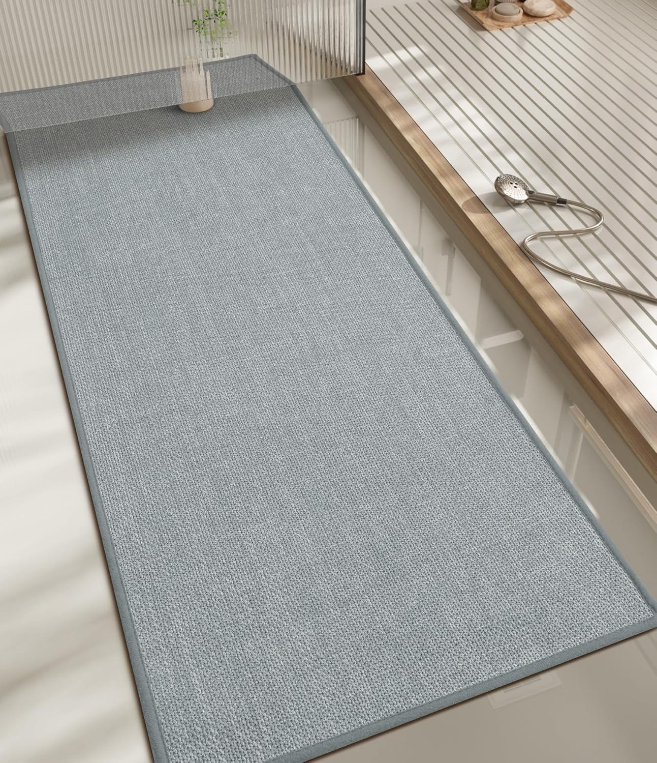 chakme Bathroom Rugs Mat 59x17, Ultra Thin Non Slip Bath Rug Runner Quick Dry Absorbent Bath Mat for Bathroom Floor, (Light Grey, 59"x17")
