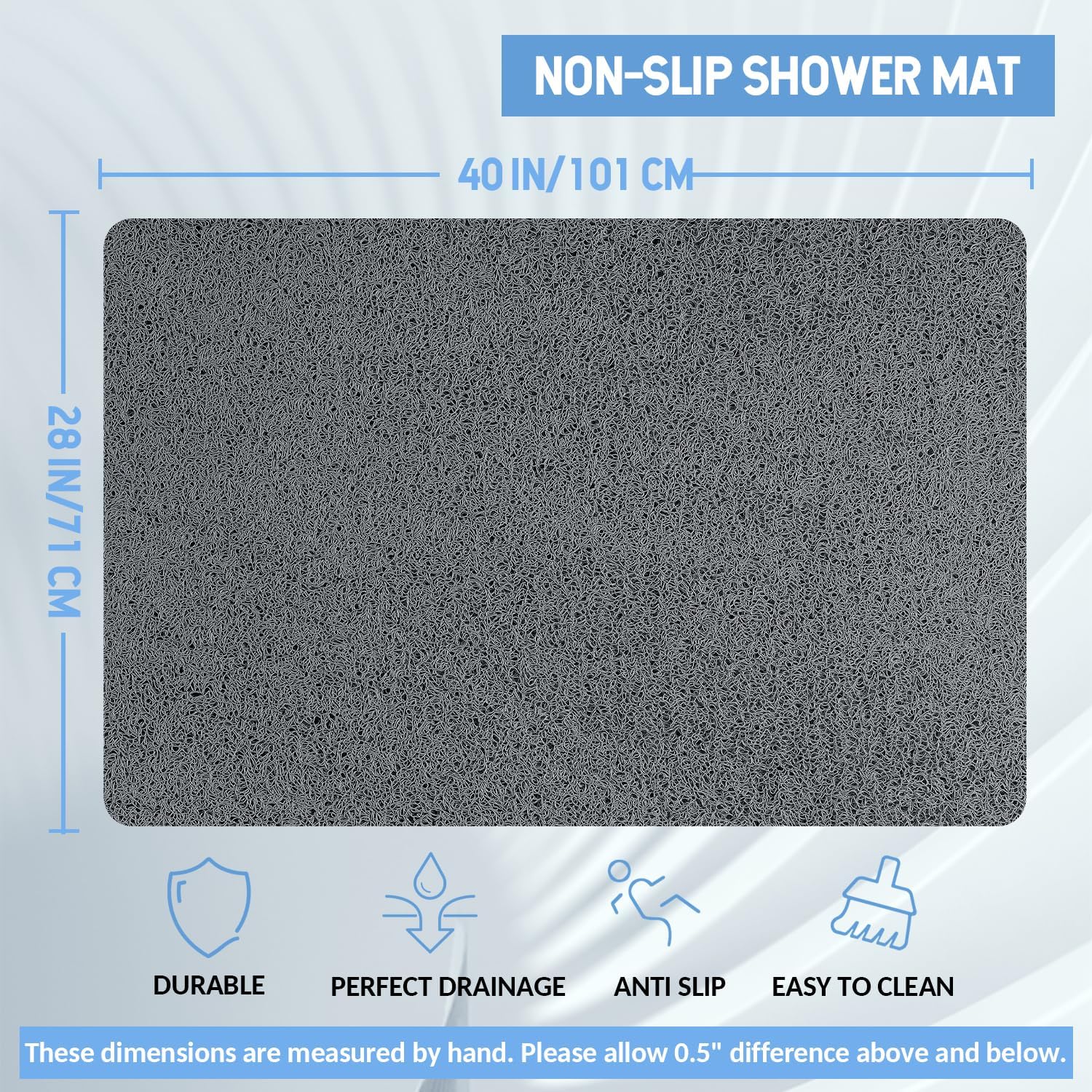 Non-Slip Bathtub Mat, Anti Slip Shower Mat, Fast Drying Bathtub Mats, Foot Scrubber Mat, Anti Slip Mat for Tub, Floor, Bathroom, Kitchen, Home, Hotel (Grey 40"×28")