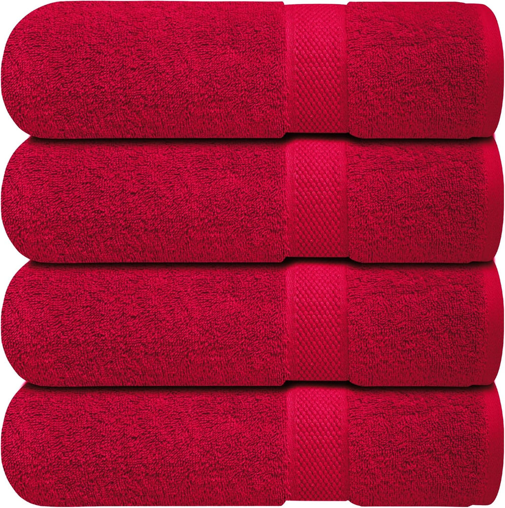 Infinitee Xclusives Luxury 100% Ring-Spun Cotton Bath Towels Set of 4 (27x54 inches) – Soft, Absorbent & Quick-Drying Towels for Bathroom, Gym, Spa & Hotel Use (Burgundy, Bath Towels)