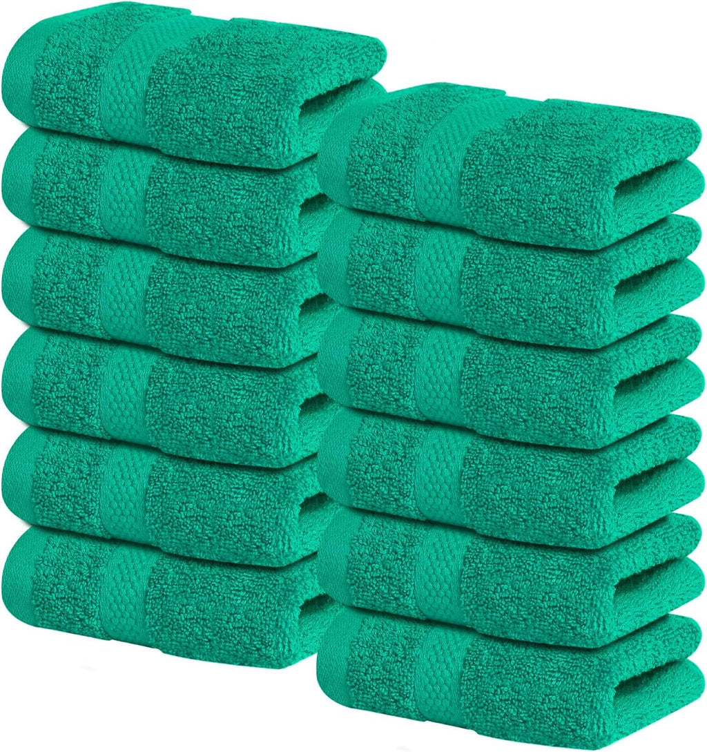 Infinitee Xclusives Luxury Wash Cloths for Showering [13x13] – 100% Cotton Washcloths [Pack of 12], Soft and Absorbent Face Towels for Bathroom Wash Clothes, Gym, and Spa (Vivid Green)