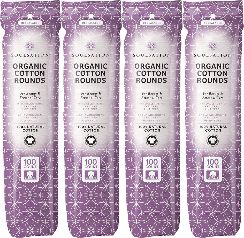 Organic Cotton Rounds, 400 Count - Makeup Remover Pads for Face, Lint-Free
