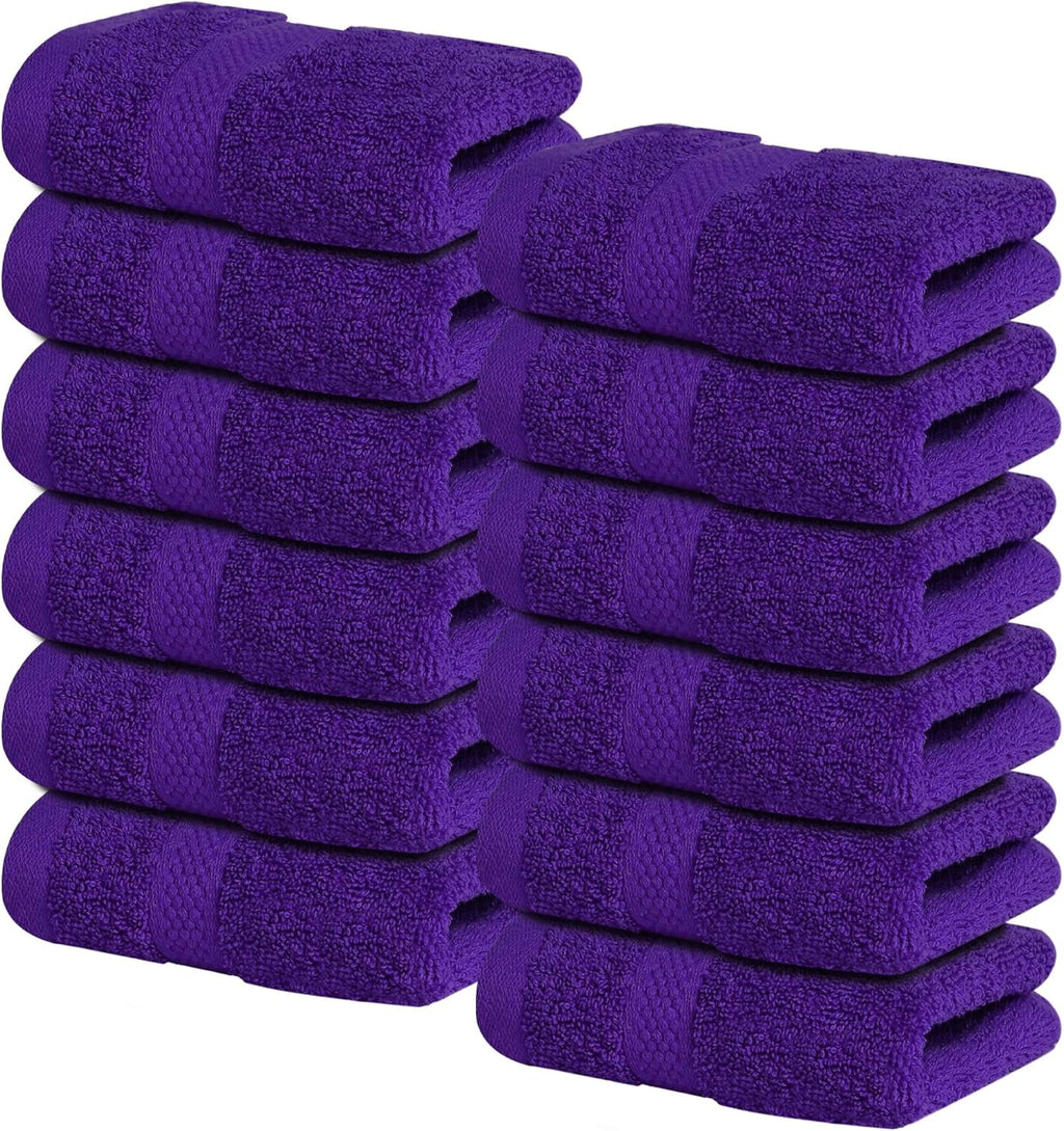 Infinitee Xclusives Luxury Wash Cloths for Showering [13x13] – 100% Cotton Washcloths [Pack of 12], Soft and Absorbent Face Towels for Bathroom Wash Clothes, Gym, and Spa (Profound Purple)