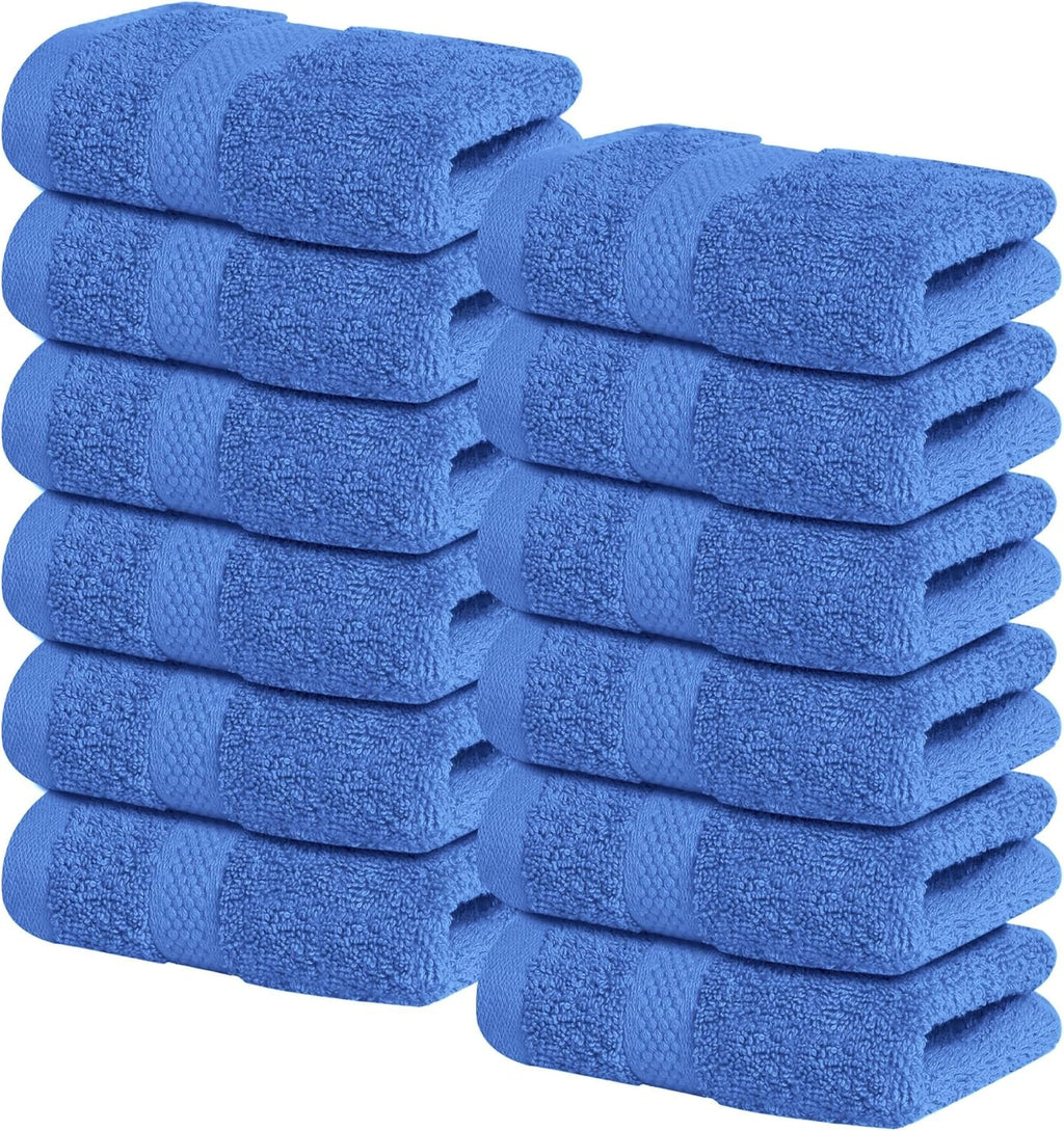 Infinitee Xclusives Luxury Wash Cloths for Showering [13x13] – 100% Cotton Washcloths [Pack of 12], Soft and Absorbent Face Towels for Bathroom Wash Clothes, Gym, and Spa (Eloquent Blue)
