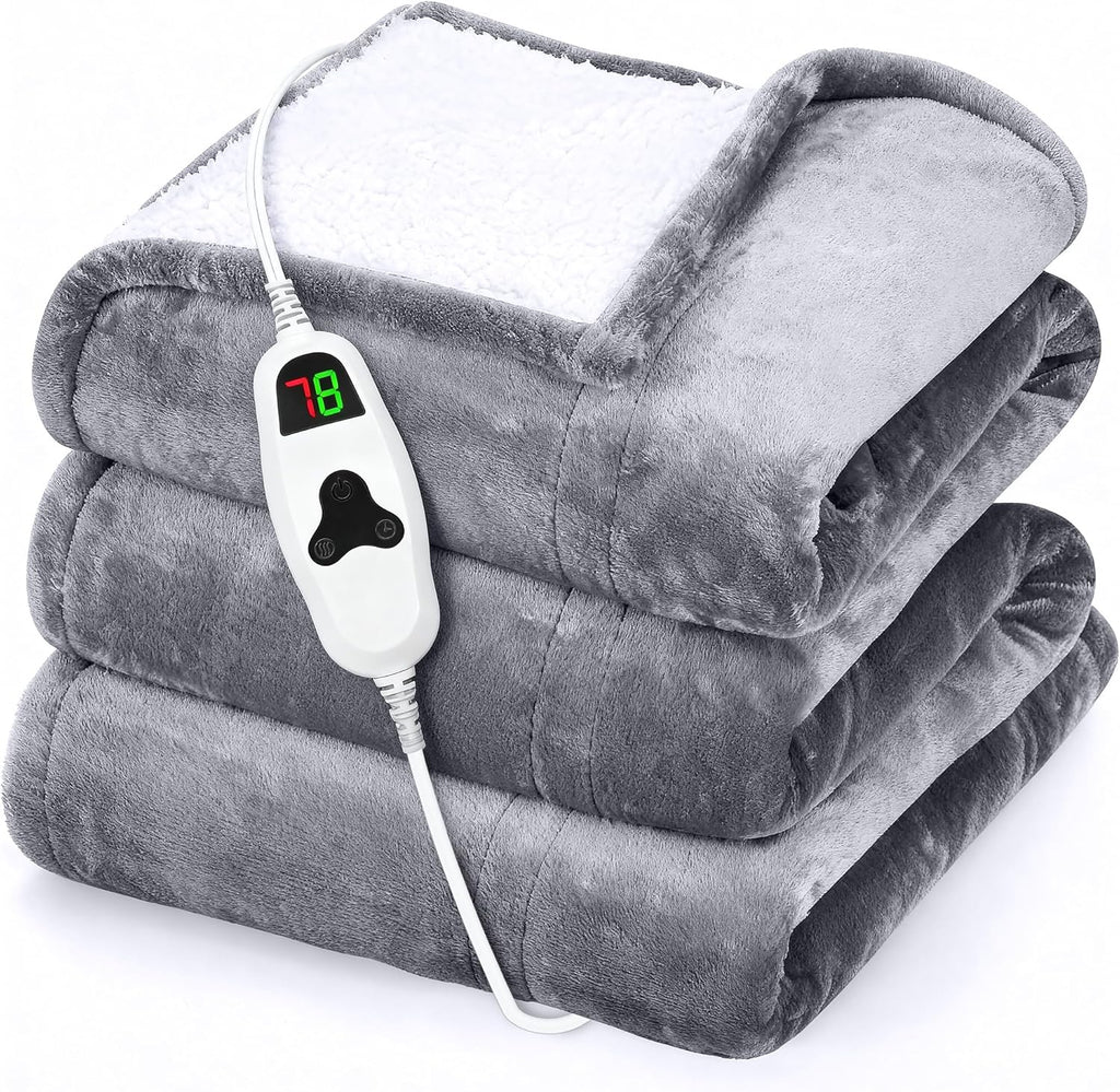 GENIANI Heated Blanket Electric Throw 50"x60" – Safe Electric Heating Blanket with Auto Shut-Off & Overheat Protection, 10 Heat Settings, Washable Heated Throw for Couch, Bed, Office & Dorm