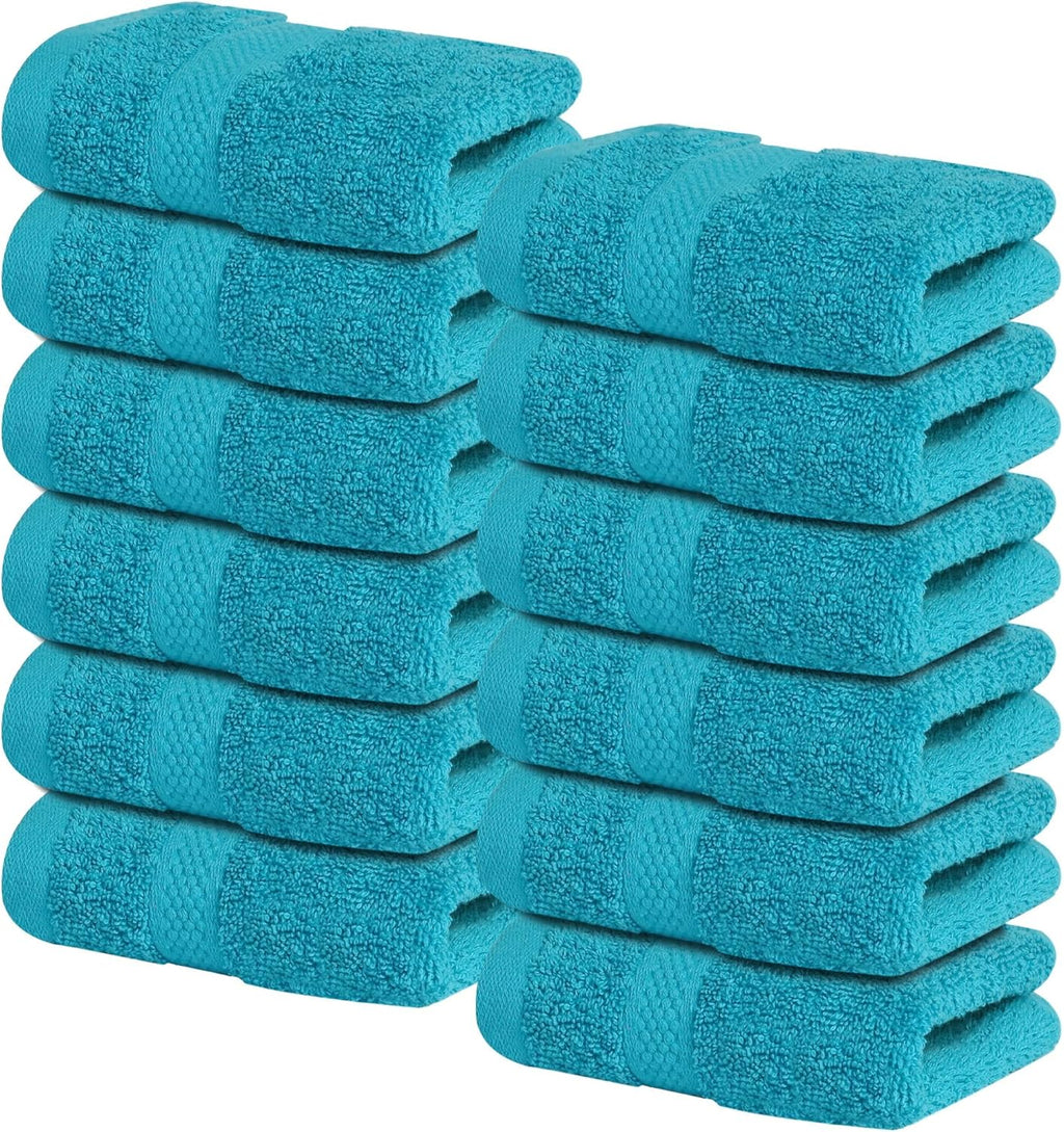 Infinitee Xclusives Luxury Wash Cloths for Showering [13x13] – 100% Cotton Washcloths [Pack of 12], Soft and Absorbent Face Towels for Bathroom Wash Clothes, Gym, and Spa (Serene Teal)
