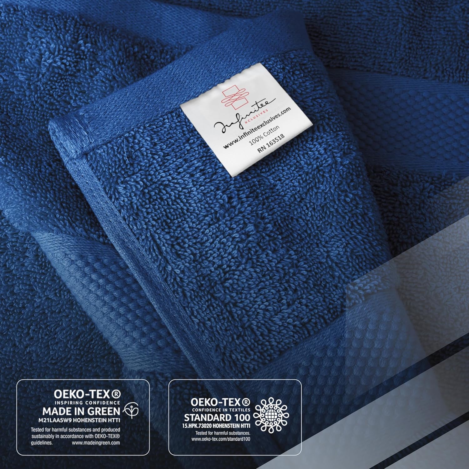 Infinitee Xclusives Luxury 100% Ring-Spun Cotton Bath Towels Set of 4 (27x54 inches) – Soft, Absorbent & Quick-Drying Towels for Bathroom, Gym, Spa & Hotel Use (Tranquil Navy, Bath Towels)