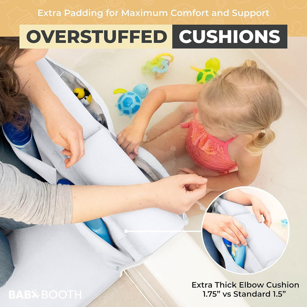 Bath Kneeler and Elbow Rest Pad, Extra Thick Baby Bath Kneeling Pad and Elbow Pad for Bathtub. Bath Tub Elbow Pad with Infant Toy and Baby Accessories Organizer, Off White Color