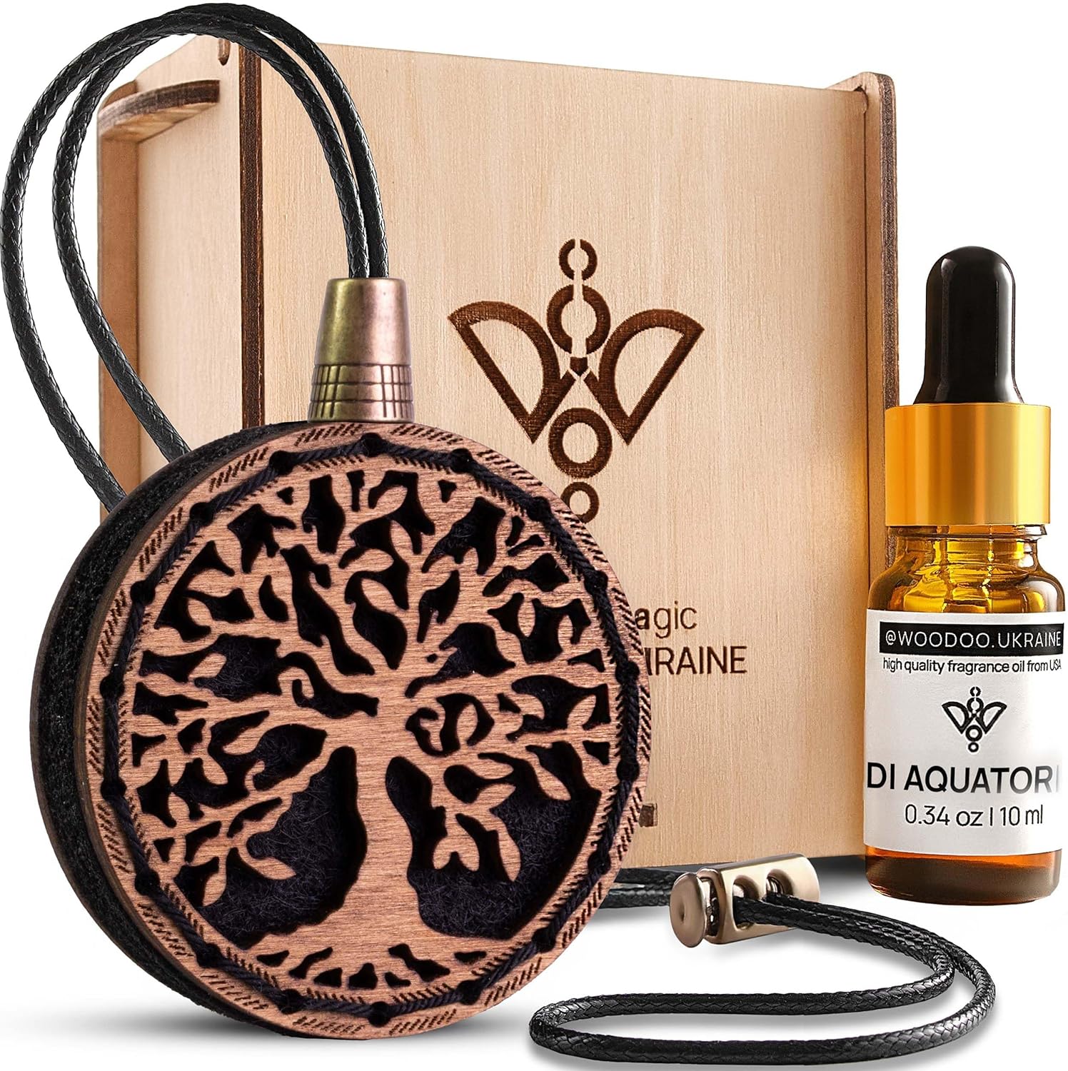 Wood Car Air Freshener — Handmade Car Air Freshener — Tree Of Life Designed Fragrance Oil Diffuser in Wooden Gift Box — Aromatherapy Gift Set with diAquatoria Fragrance Oil - 10 ml