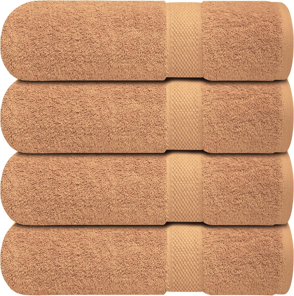 Infinitee Xclusives Luxury 100% Ring-Spun Cotton Bath Towels Set of 4 (27x54 inches) – Soft, Absorbent & Quick-Drying Towels for Bathroom, Gym, Spa & Hotel Use (Cosmic Sand, Bath Towels)