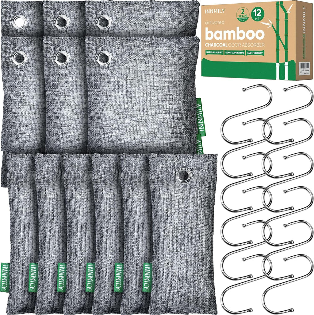 Activated Charcoal Odor Absorber, Odor Eliminator for Strong Odor,Bamboo Charcoal Air Purifying Bags for Home Car Closet Pet, Smoke Room Deodorizer (12 Packs, Unscented)